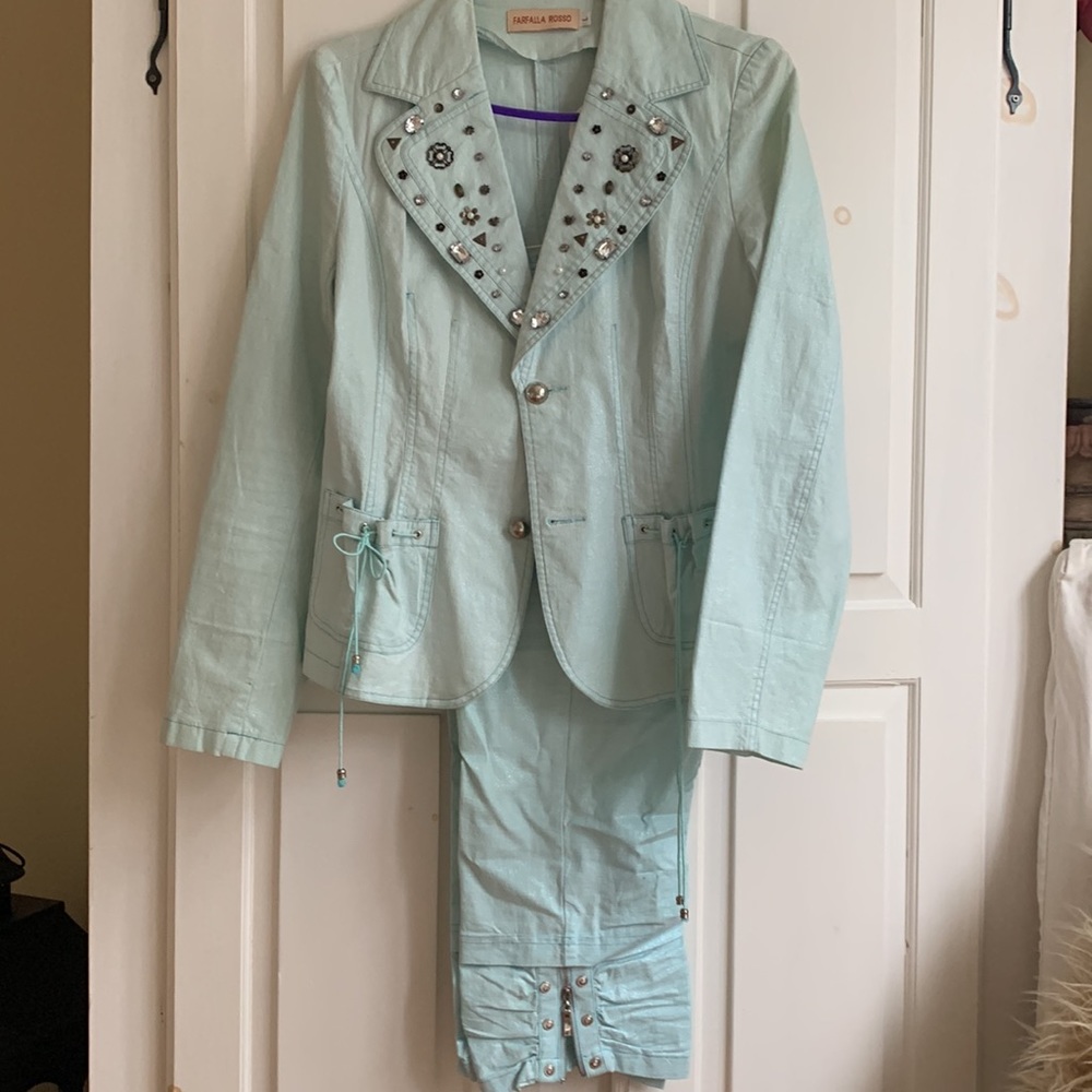 Jacket and capri designer set mint color - Picture 5 of 7